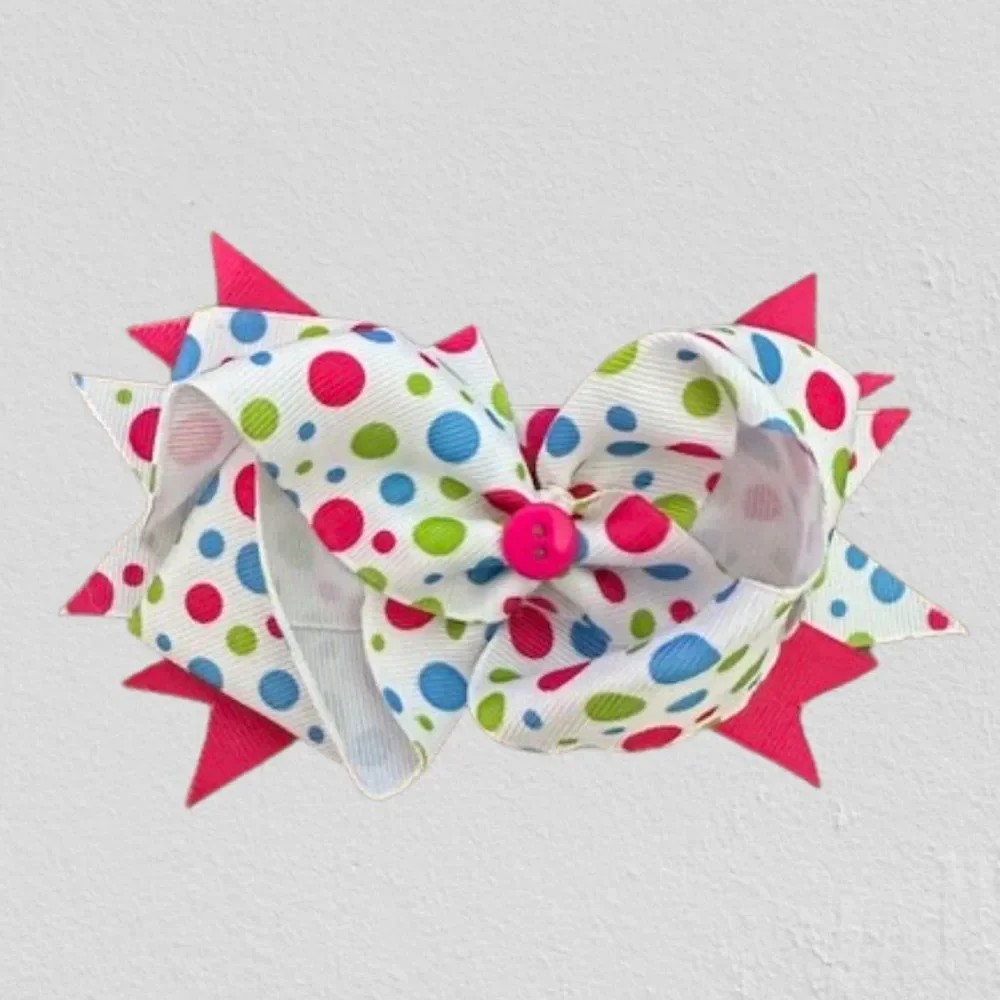 Pink Polka Dot Deluxe Bow with Button Center  5B4545 Handmade Boutique